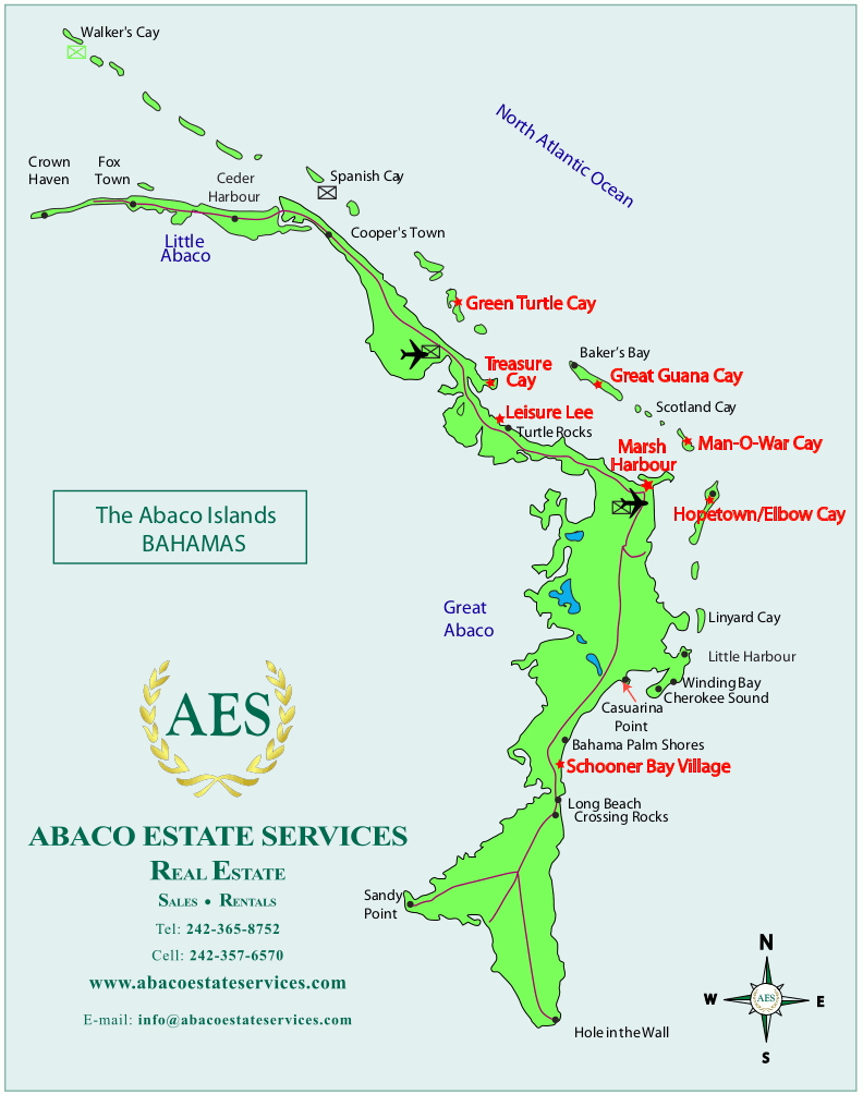 Map of the Abaco Islands in The Bahamas