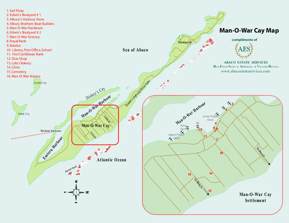 Abaco Estate Services Map of ManOWar Cay, Abaco Bahamas
