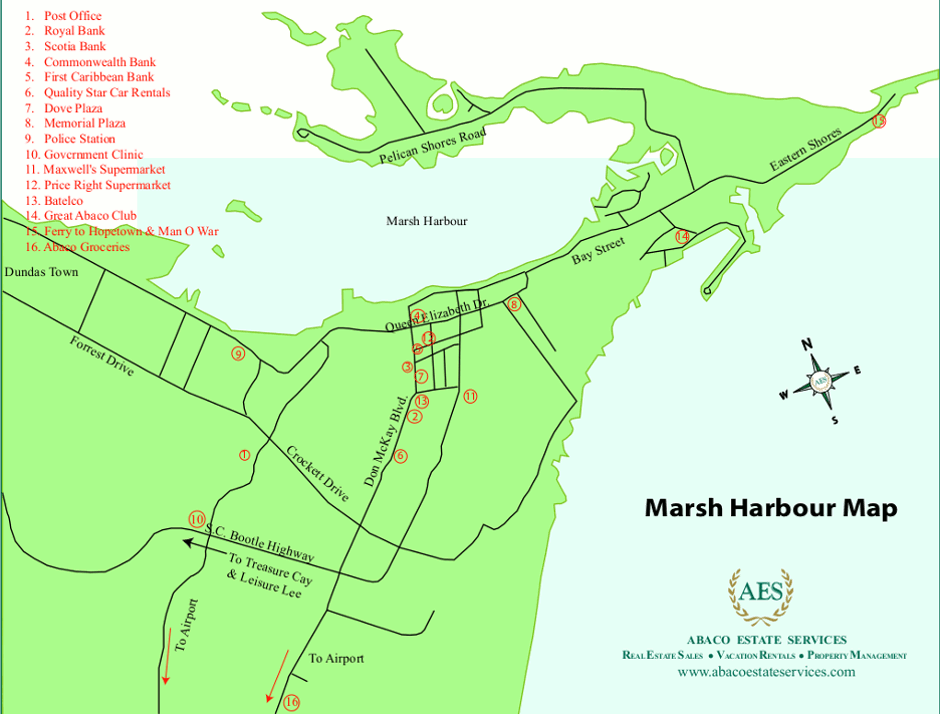 Map of Marsh Harbour in Abaco Bahamas